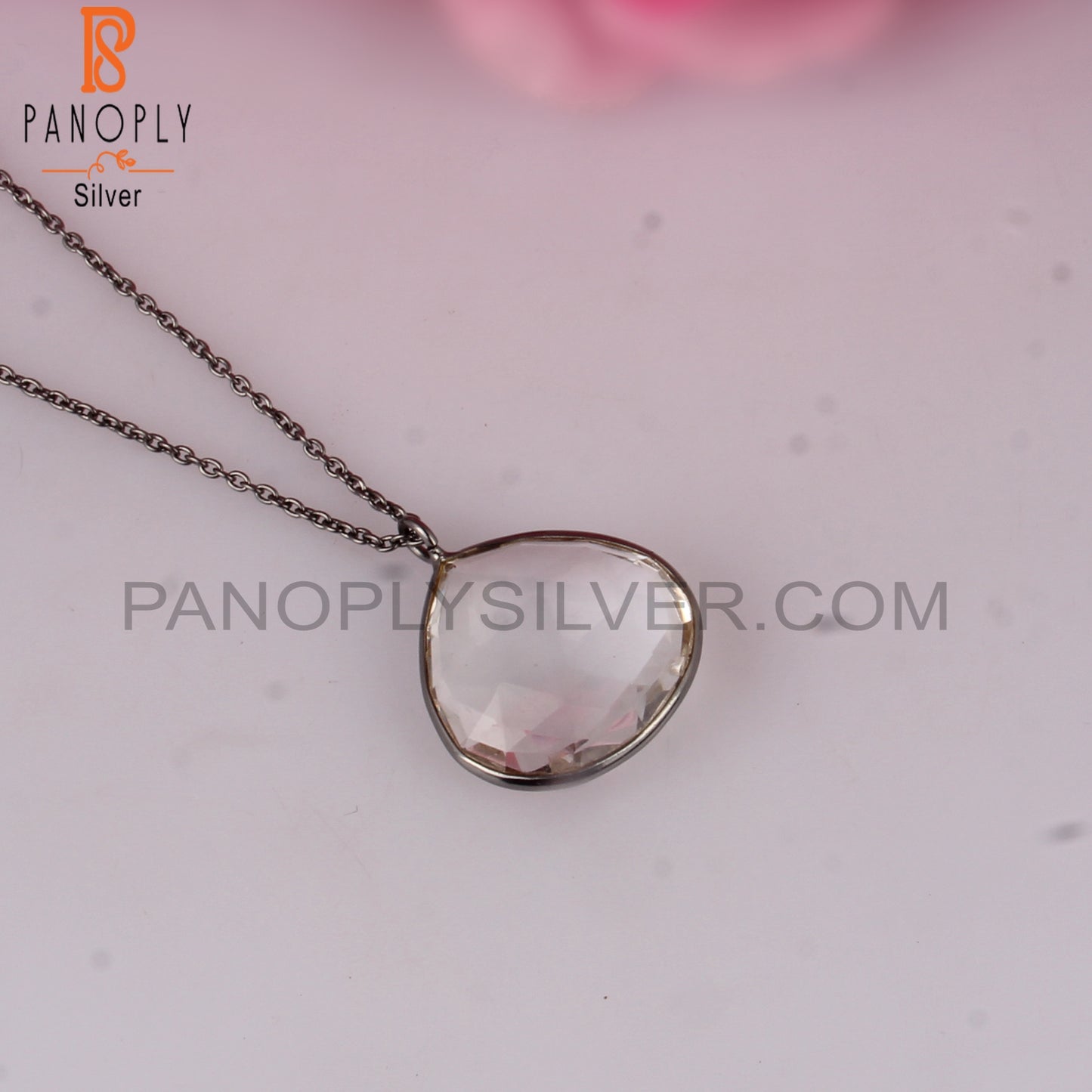 Crystal Quartz Heart Shape 925 Silver Pendant With Chain