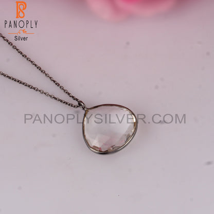 Crystal Quartz Heart Shape 925 Silver Pendant With Chain