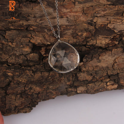 Crystal Quartz Heart Shape 925 Silver Pendant With Chain
