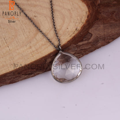 Crystal Quartz Heart Shape 925 Silver Pendant With Chain