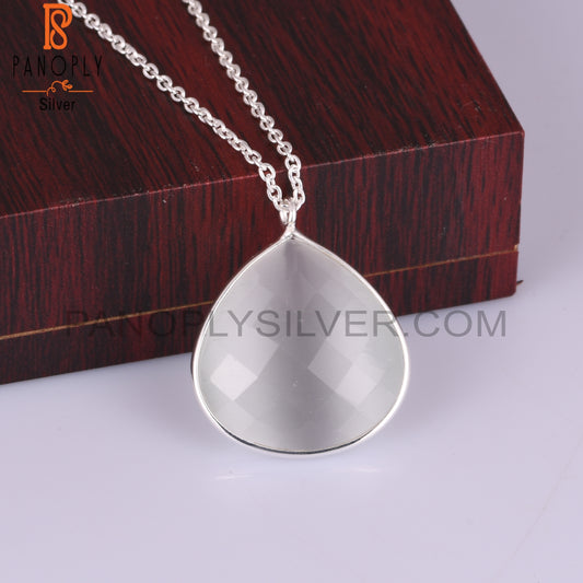 Moon Stone White Cultured 925 Pendant With Chain