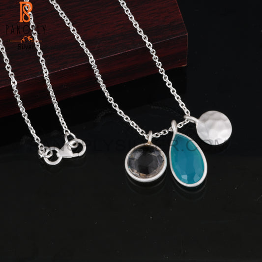 Aqua Chalcedony & Crystal Quartz 925 Sterling Silver Pendant