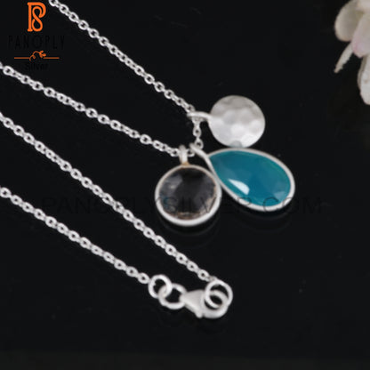 Aqua Chalcedony & Crystal Quartz 925 Sterling Silver Pendant