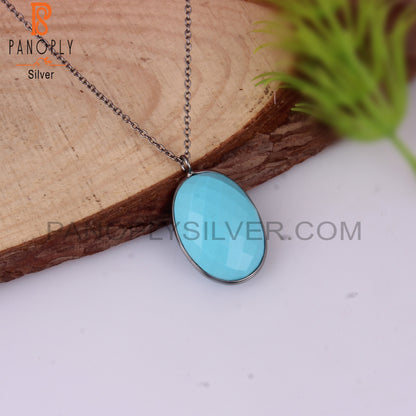 Turquoise Cultured 925 Sterling Silver Pendant With Chain