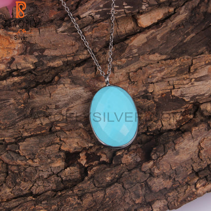 Turquoise Cultured 925 Sterling Silver Pendant With Chain