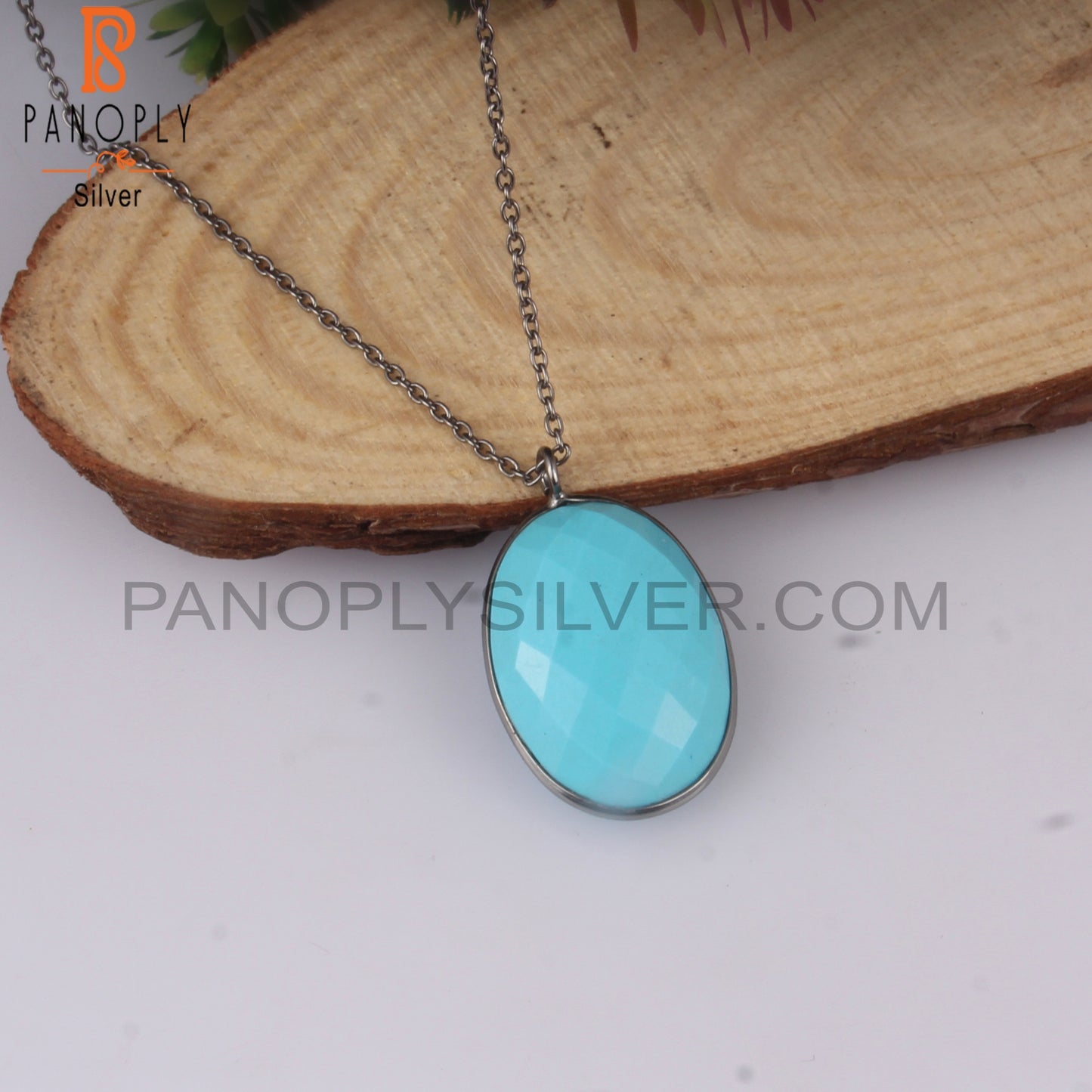 Turquoise Cultured 925 Sterling Silver Pendant With Chain
