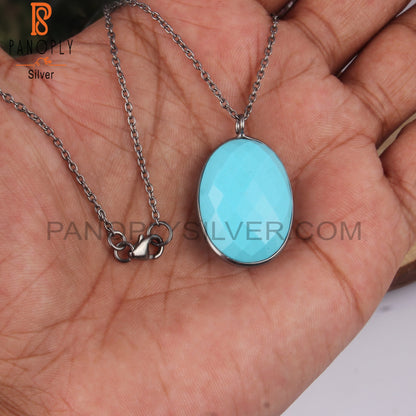 Turquoise Cultured 925 Sterling Silver Pendant With Chain