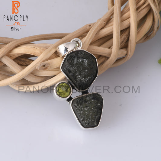 Peridot & Moldavite 925 Sterling Silver Pendant