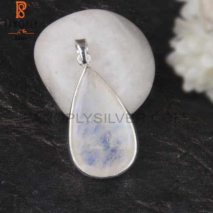 Rainbow Moonstone Pear Shape 925 Sterling Silver Pendant