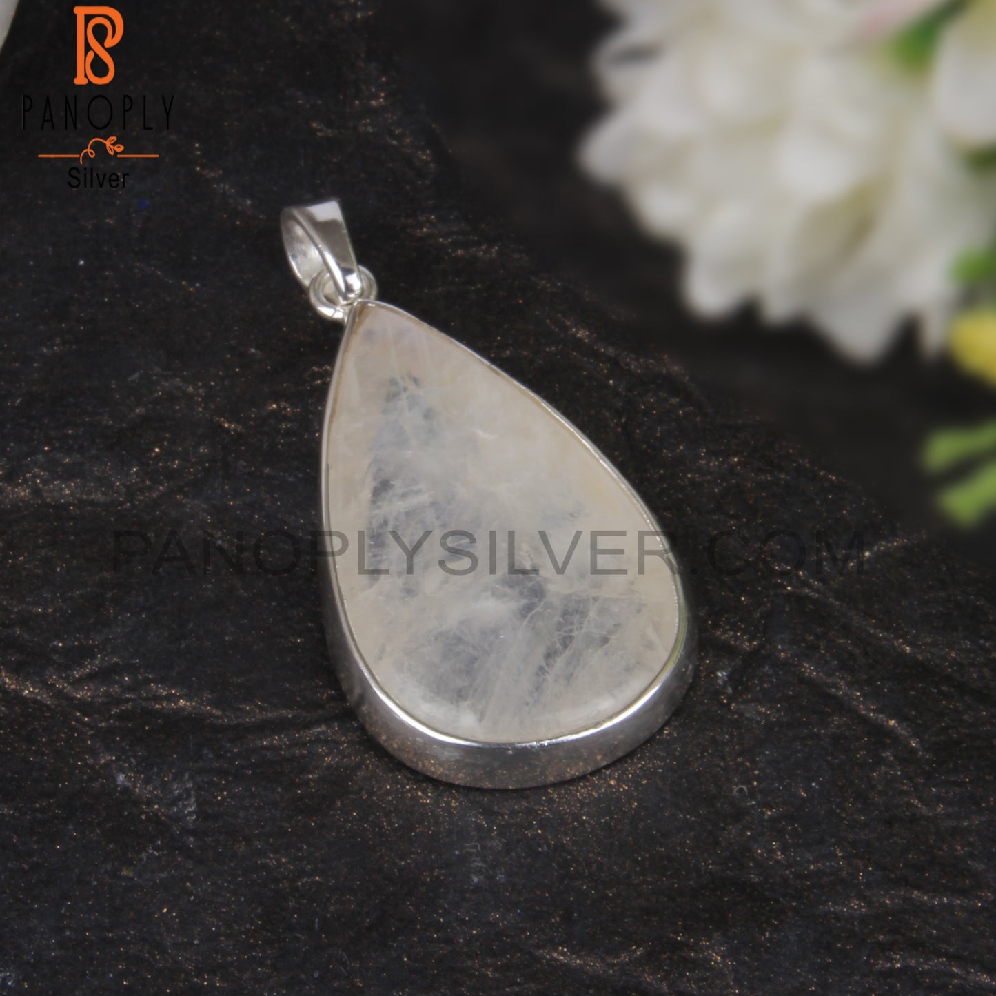 Rainbow Moonstone Pear Shape 925 Sterling Silver Pendant