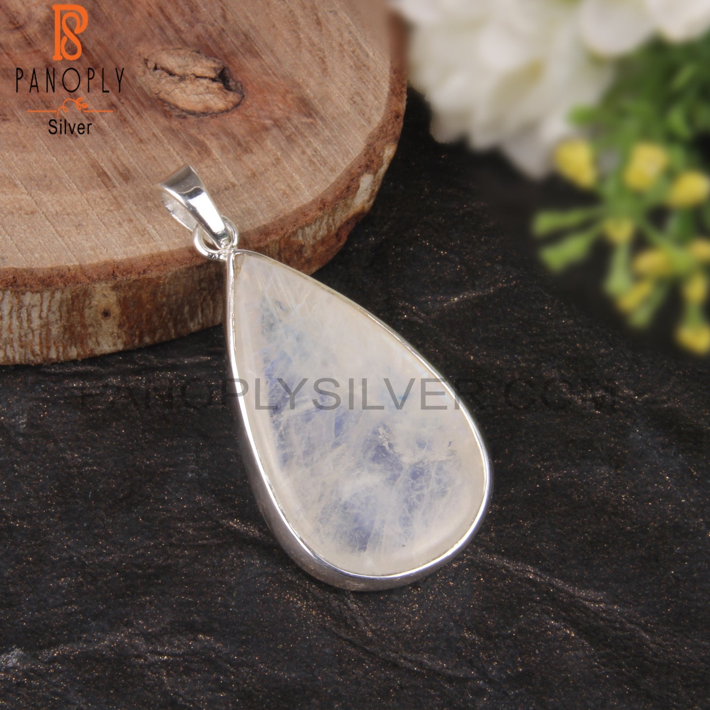 Rainbow Moonstone Pear Shape 925 Sterling Silver Pendant