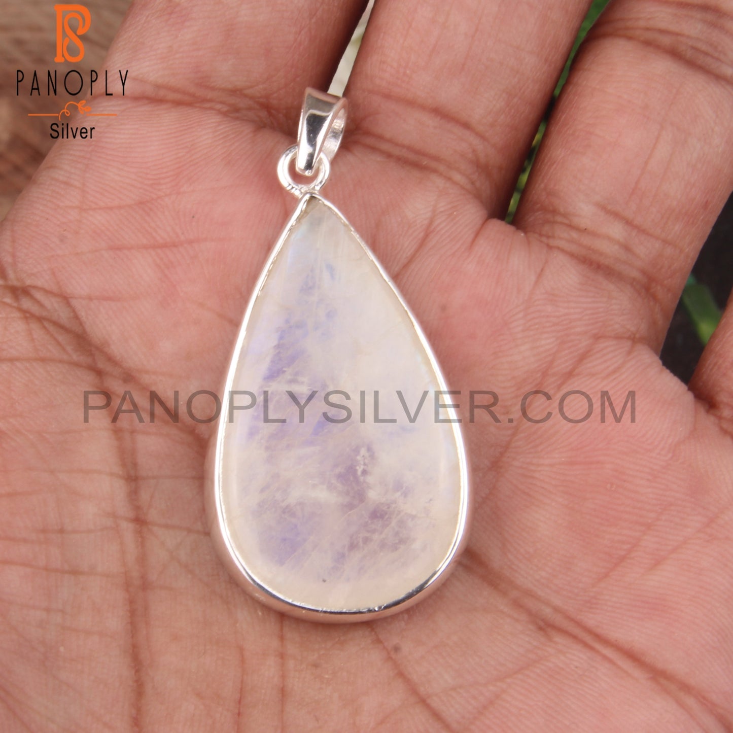 Rainbow Moonstone Pear Shape 925 Sterling Silver Pendant