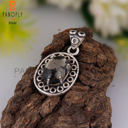 Doublet Apache Gold Crystal Oval Shape 925 Silver Pendant