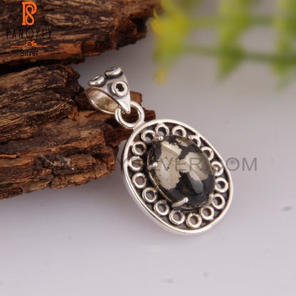Doublet Apache Gold Crystal Oval Shape 925 Silver Pendant