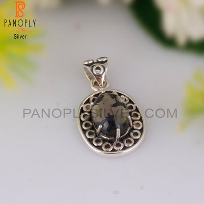 Doublet Apache Gold Crystal Oval Shape 925 Silver Pendant