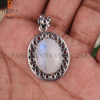 Rainbow Moonstone Oval Shape 925 Sterling Silver Pendant