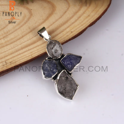 Herkimer Diamond & Tanzanite Rough 925 Sterling Silver Pendant