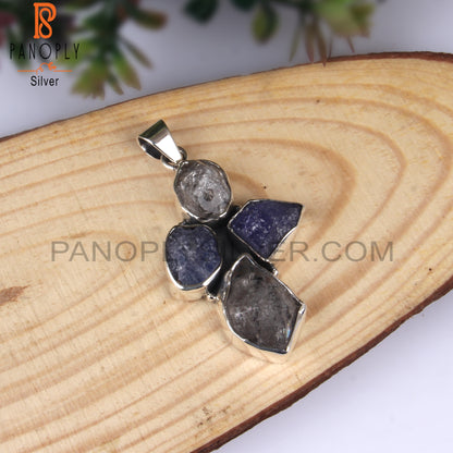 Herkimer Diamond & Tanzanite Rough 925 Sterling Silver Pendant