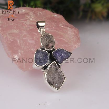 Herkimer Diamond & Tanzanite Rough 925 Sterling Silver Pendant