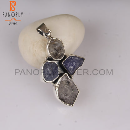 Herkimer Diamond & Tanzanite Rough 925 Sterling Silver Pendant