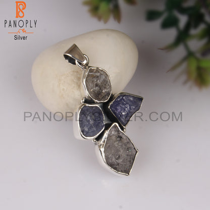 Herkimer Diamond & Tanzanite Rough 925 Sterling Silver Pendant