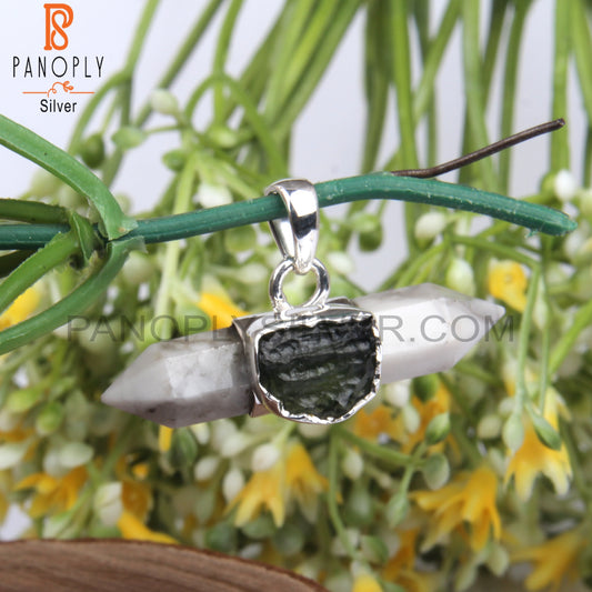 Moldavite & Howlite 925 Sterling Silver Pendant