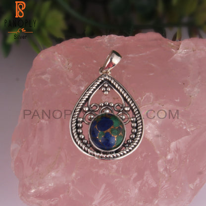 Mojave Copper Azurite Malachite Oval 925 Silver Pendant