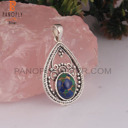 Mojave Copper Azurite Malachite Oval 925 Silver Pendant