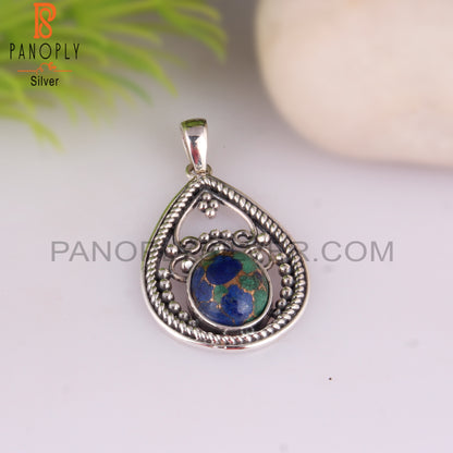 Mojave Copper Azurite Malachite Oval 925 Silver Pendant