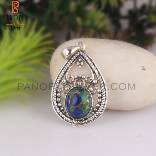 Mojave Copper Azurite Malachite Oval 925 Silver Pendant
