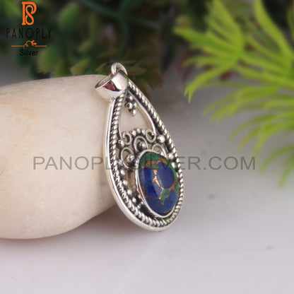 Mojave Copper Azurite Malachite Oval 925 Silver Pendant