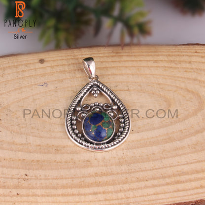 Mojave Copper Azurite Malachite Oval 925 Silver Pendant