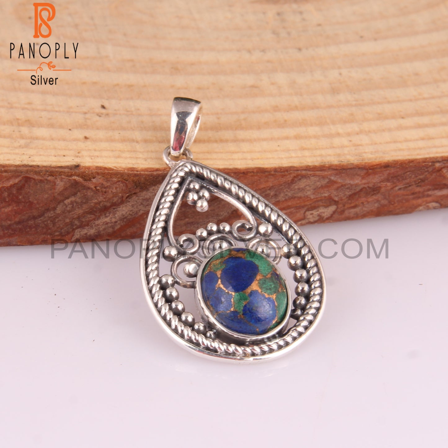 Mojave Copper Azurite Malachite Oval 925 Silver Pendant
