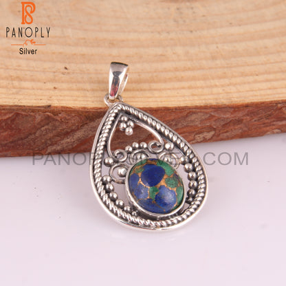 Mojave Copper Azurite Malachite Oval 925 Silver Pendant