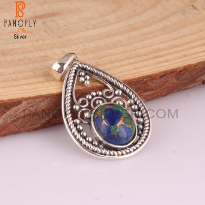 Mojave Copper Azurite Malachite Oval 925 Silver Pendant