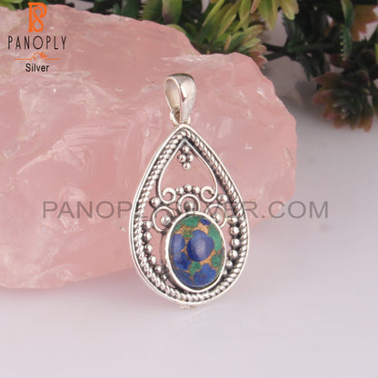 Mojave Copper Azurite Malachite Oval 925 Silver Pendant