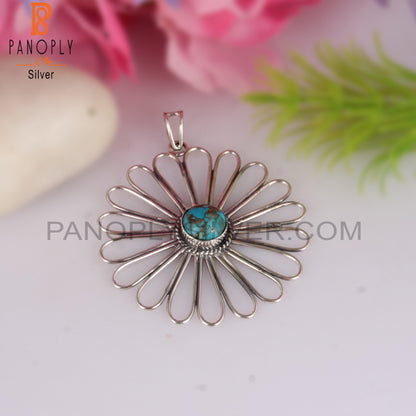 Mojave Copper Turquoise 925 Silver Floral Pendant