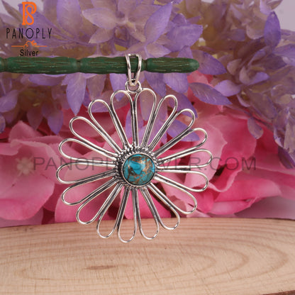 Mojave Copper Turquoise 925 Silver Floral Pendant