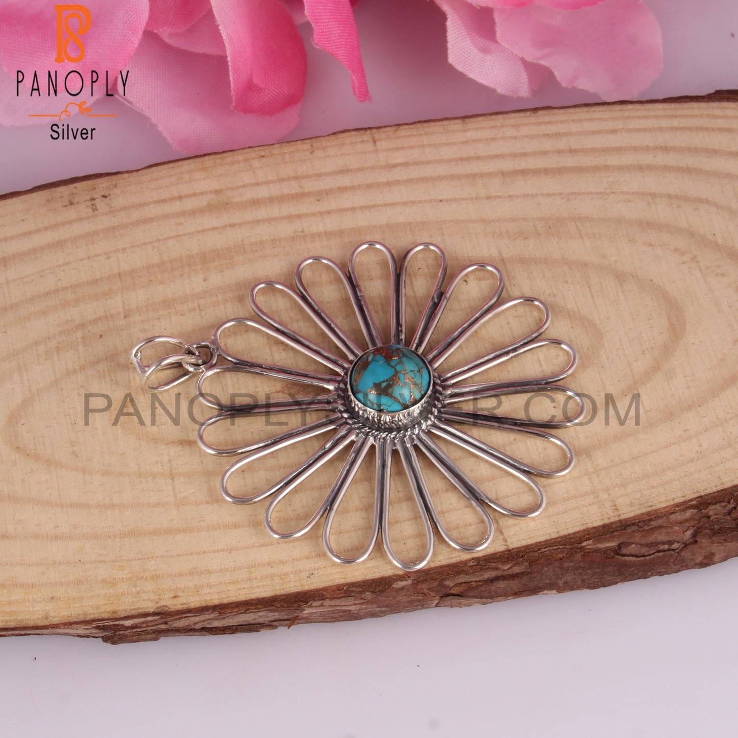 Mojave Copper Turquoise 925 Silver Floral Pendant