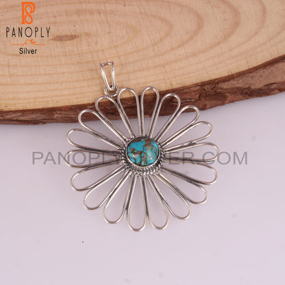 Mojave Copper Turquoise 925 Silver Floral Pendant