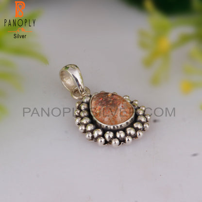 Doublet Sunstone Crystal Pear 925 Sterling Silver Pendant