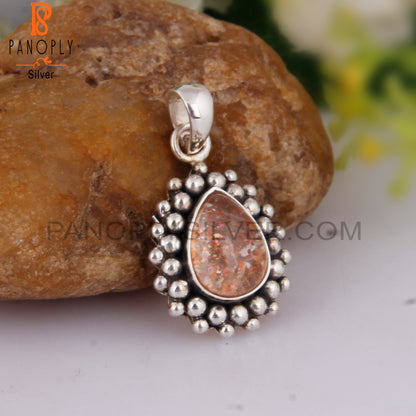 Doublet Sunstone Crystal Pear 925 Sterling Silver Pendant