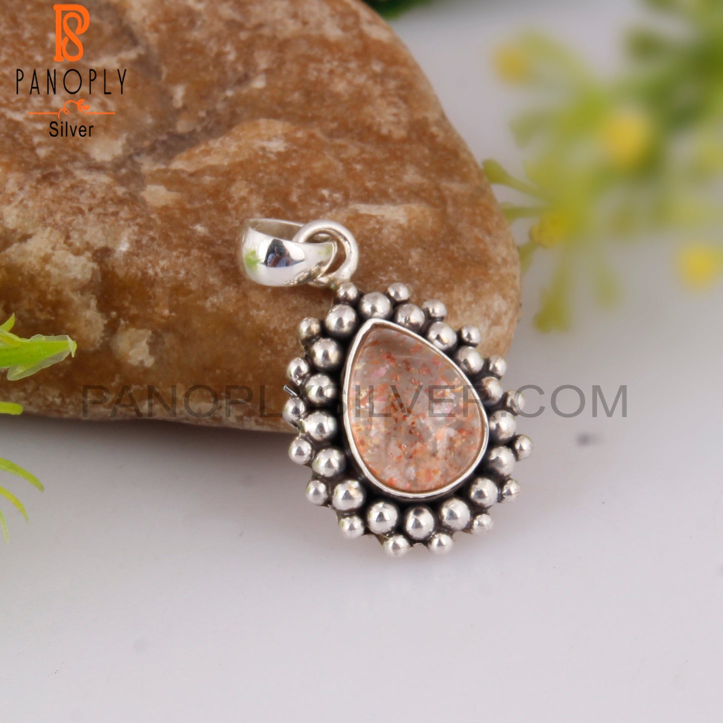 Doublet Sunstone Crystal Pear 925 Sterling Silver Pendant