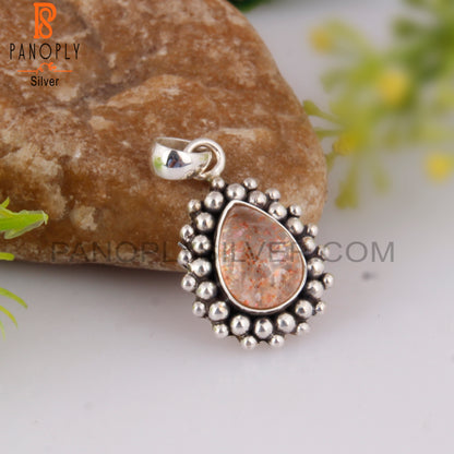 Doublet Sunstone Crystal Pear 925 Sterling Silver Pendant