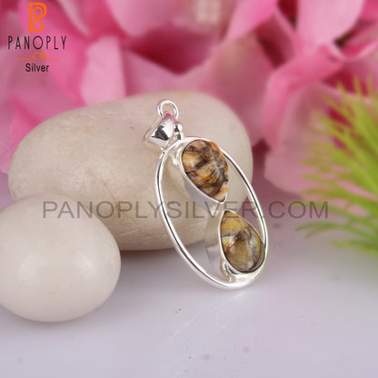 Mojave Copper Bumblebee Turquoise Pear 925 Silver Pendant