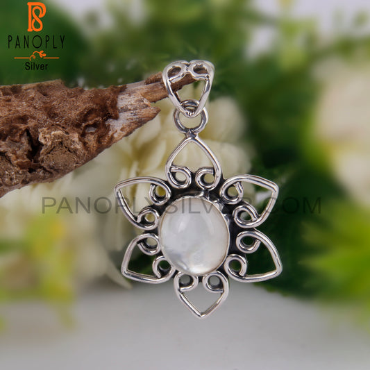 Doublet Mother Of Pearl Crystal 925 Sterling Silver Pendant