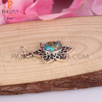 Mojave Copper Oyster Turquoise Flower Silver Pendant