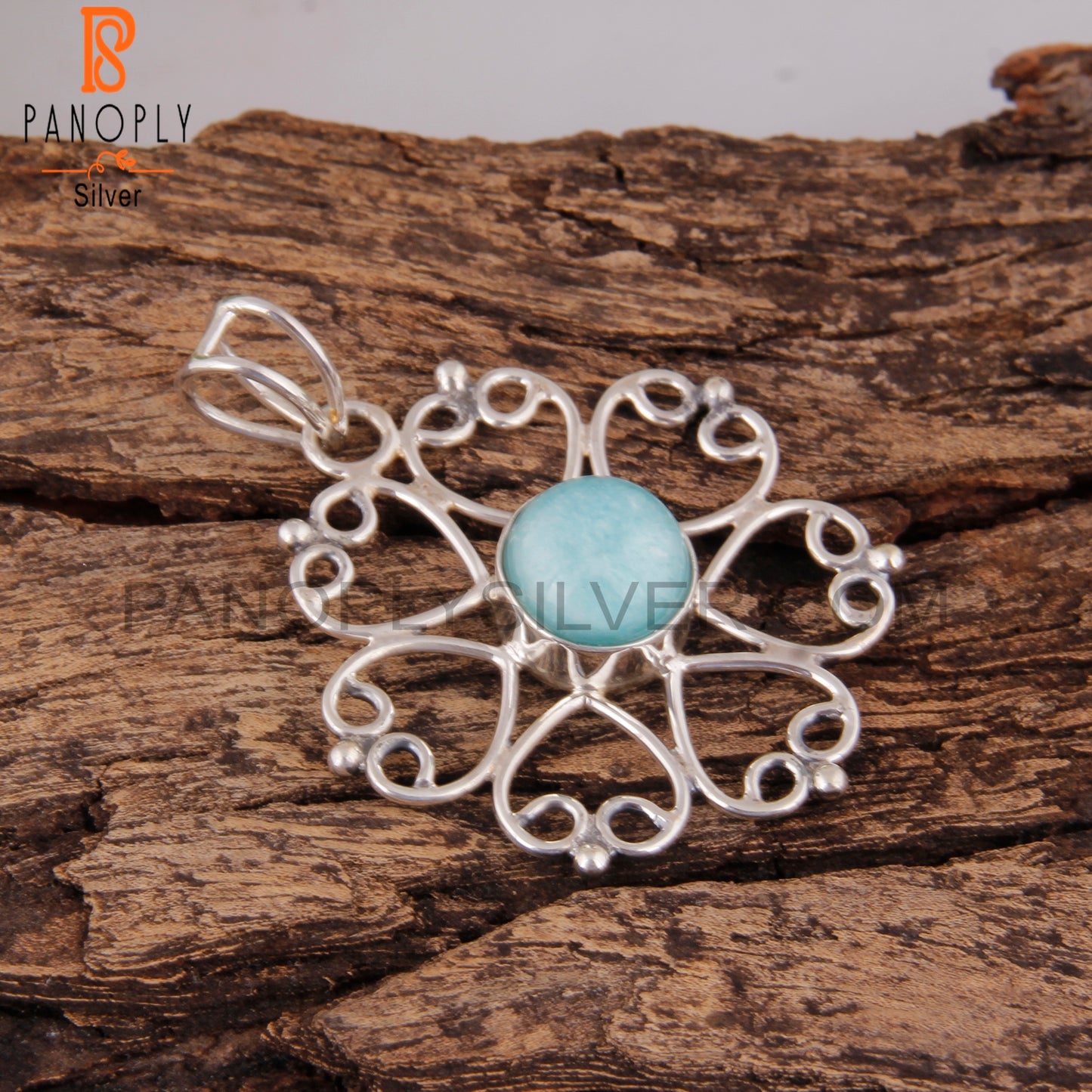 Doublet Amazonite Crystal Round 925 Sterling Silver Pendant
