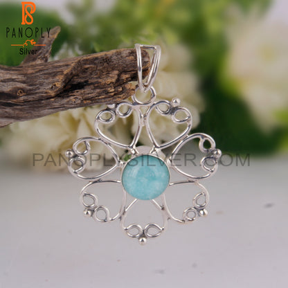 Doublet Amazonite Crystal Round 925 Sterling Silver Pendant
