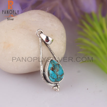 Mojave Copper Turquoise Pear Shape 925 Sterling Silver Pendant